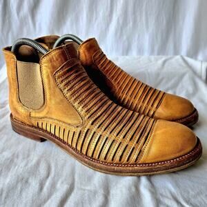 Leonardo Shoes Women's Perforated Leather Ankle Chelsea Boots Tan Size 39/US 9